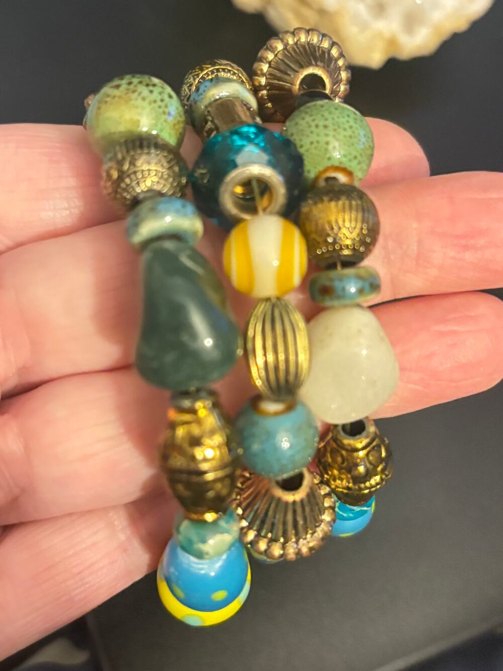 Vintage Boho Memory Wire Wrap Bracelet Mixed Beads